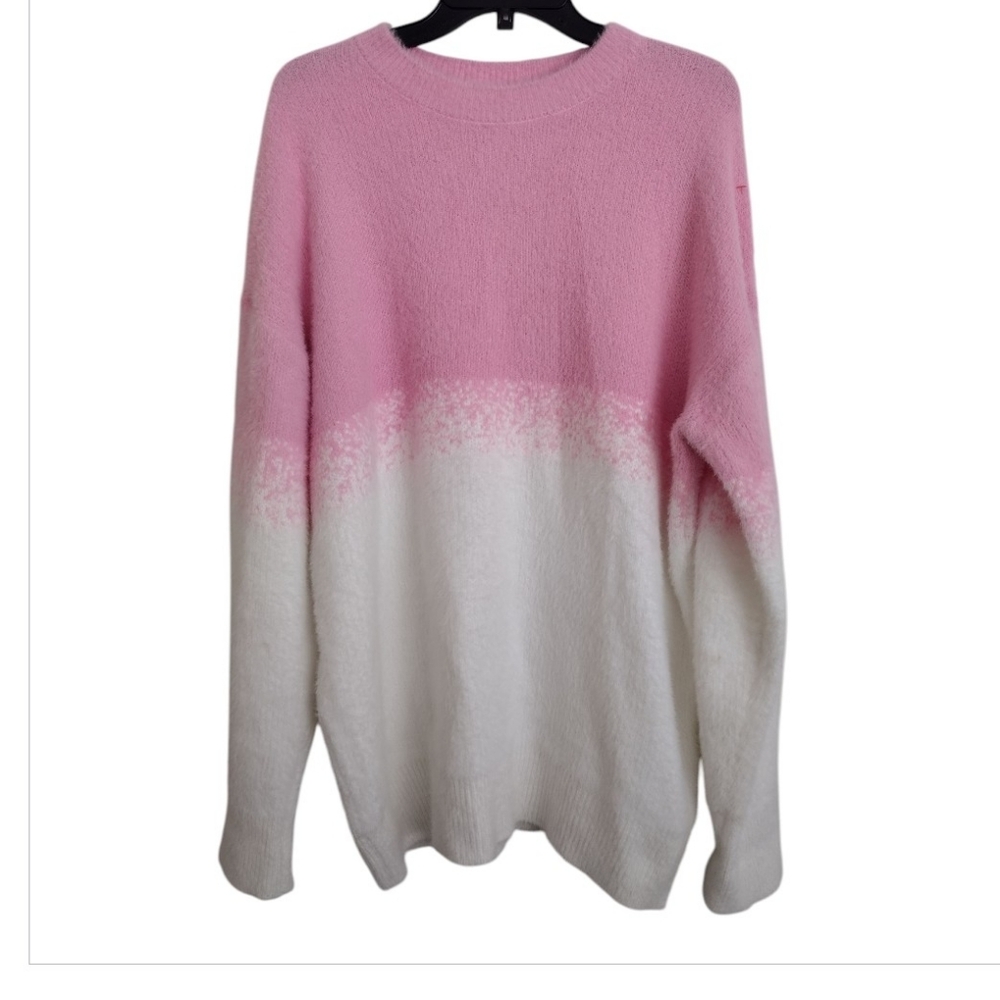 Neoity Pink And White Unisex Sweater One Size